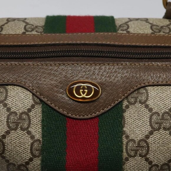 GUCCI GG Supreme Web Sherry Line Boston Bag PVC Beige Red - Picture 10 of 16